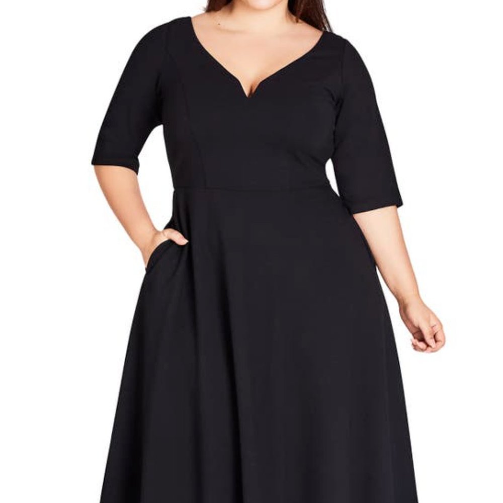 City Chic Black Cute Girl Fit & Flare Dress S 16W
